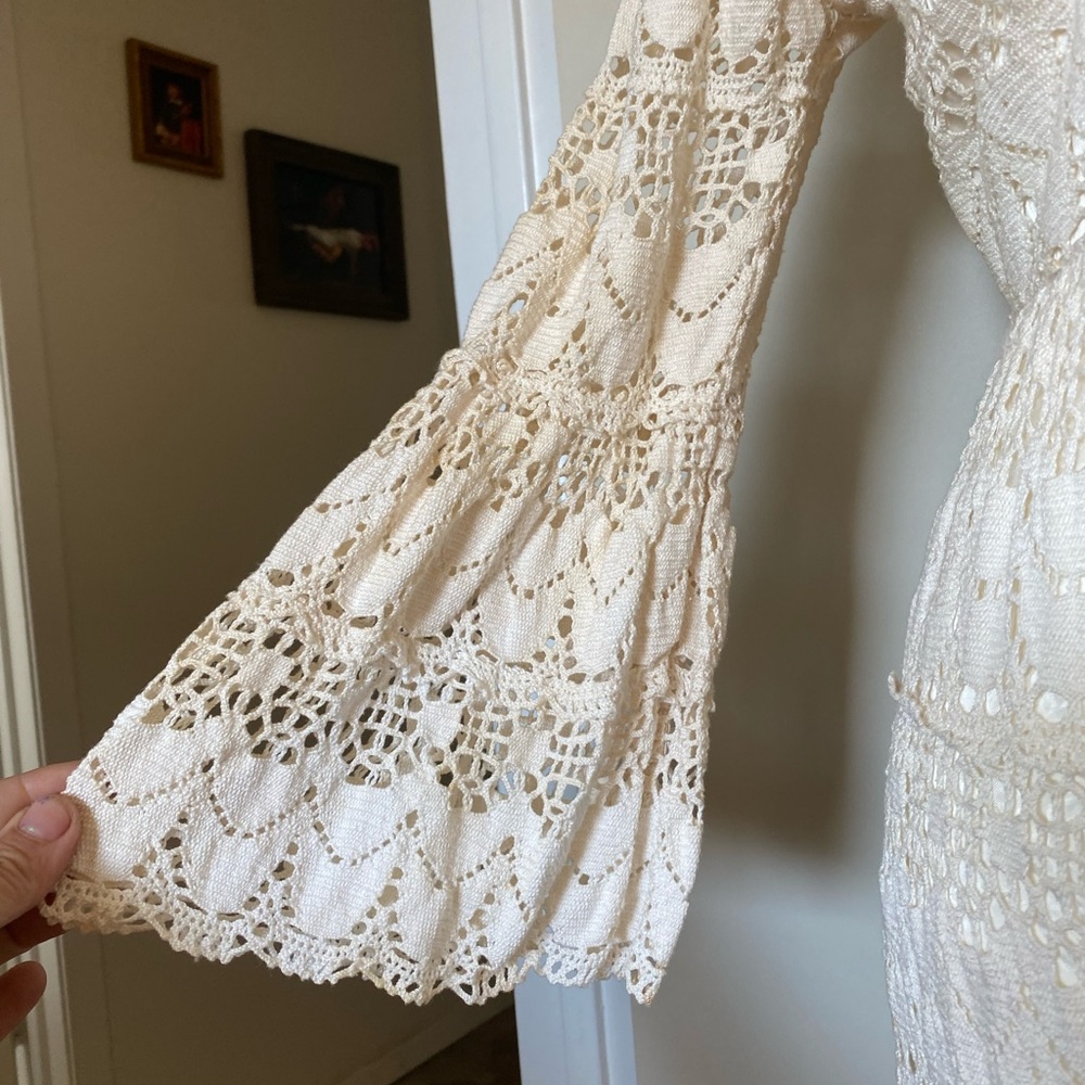 Hand-made 70’s vintage crochet wedding dress size 2 - Picture 3 of 6